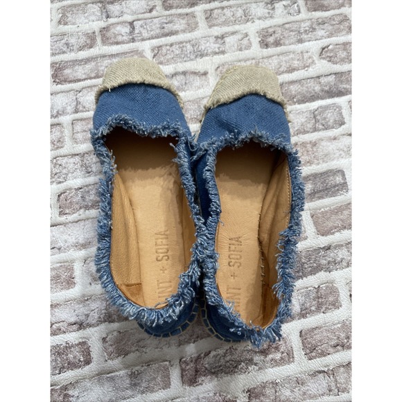 Saint + Sofia Ivy Frayed Espadrille Pumps Blue Chic Canvas Platform EU 38 US 7.5 - Picture 8 of 9